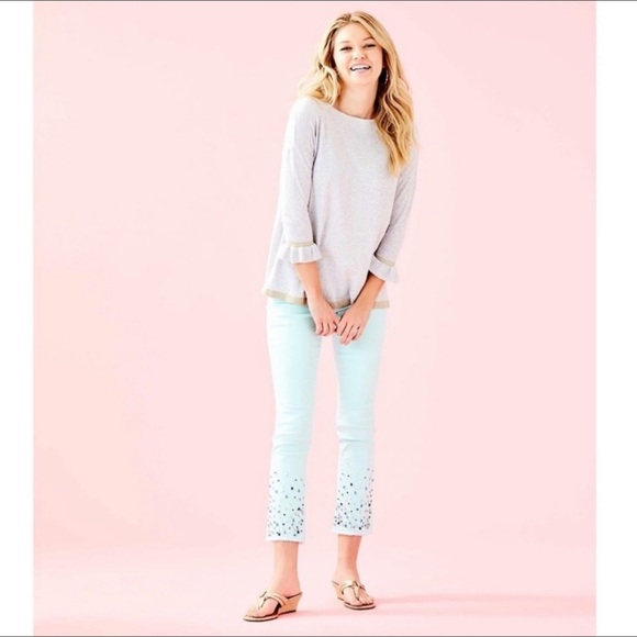 Lilly Pulitzer Sweaters - Lilly Pulitzer Charla Sweater Gray Glitter Ruffle Sleeve